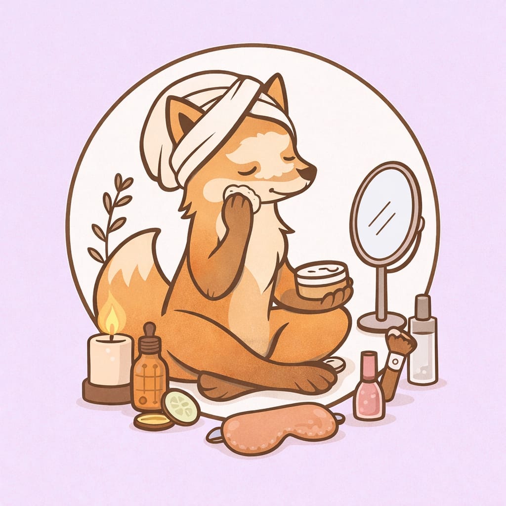Ilustrācija ar lapsu ādas kopšanas rituālā